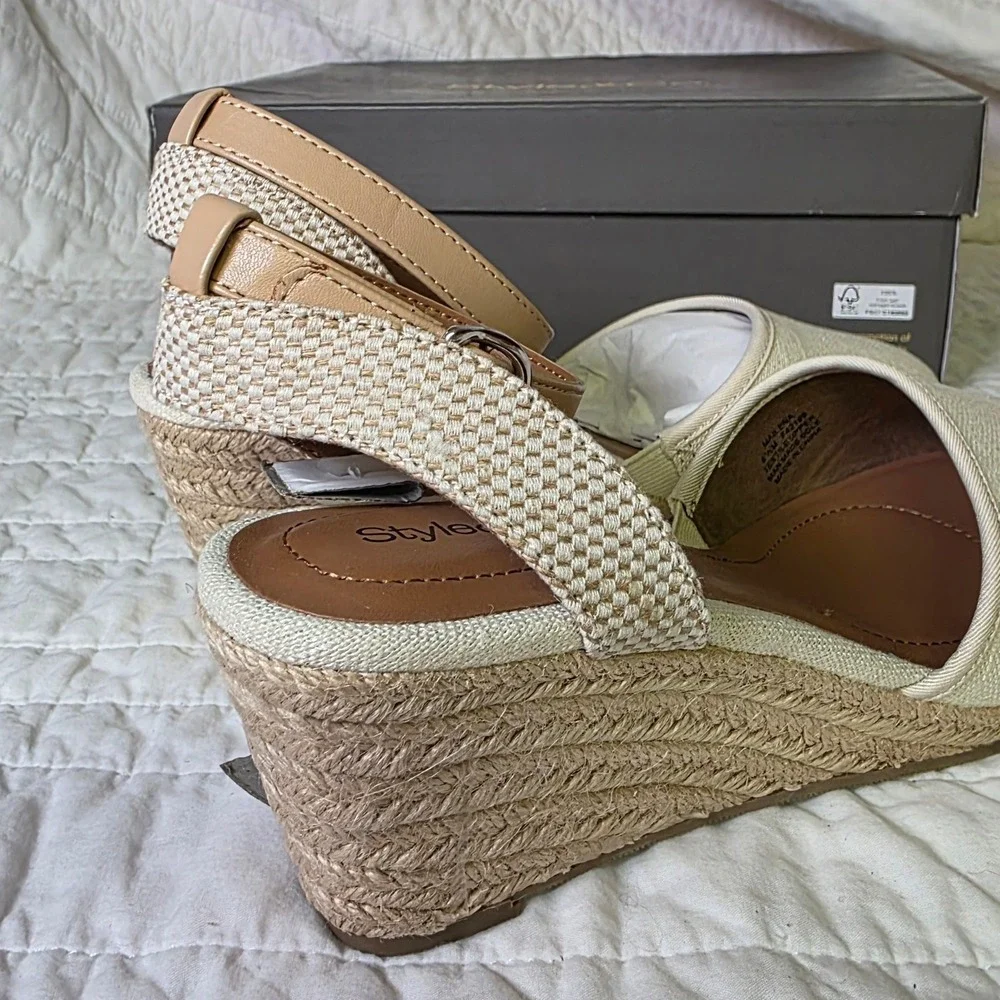 Style & Co Espadrille Wedges Ivory Canvas Linen D'Orsay Sandals Women 6.5 NEW